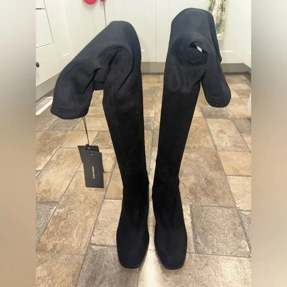 Vero Moda Black Over The Knee Boots Block Heel Stretch Thigh High Boots Women - Picture 3 of 9